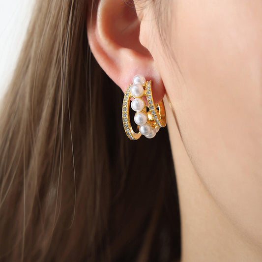 Pearl Titanium Steel C-Hoop Earrings Carauana Store