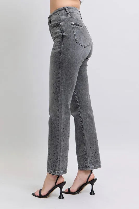 Judy Blue Full Size High Waist Rhinestone Straight Jeans Plus Size Carauana Store