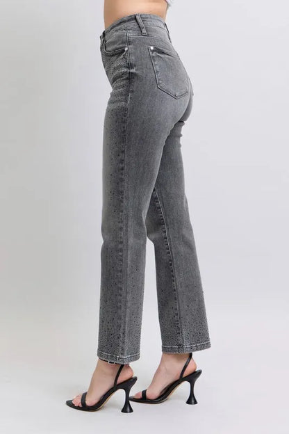 Judy Blue Full Size High Waist Rhinestone Straight Jeans Plus Size Carauana Store
