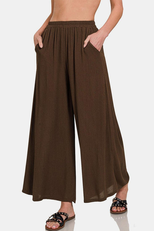 Zenana Woven Wide Leg Pants With Pockets Carauana Store