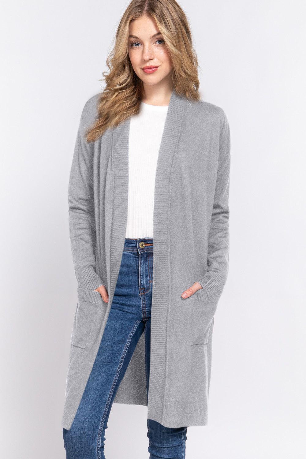 ACTIVE BASIC Open Front Rib Trim Long Sleeve Knit Cardigan Carauana Store