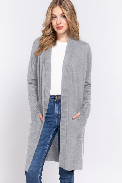 ACTIVE BASIC Open Front Rib Trim Long Sleeve Knit Cardigan Carauana Store