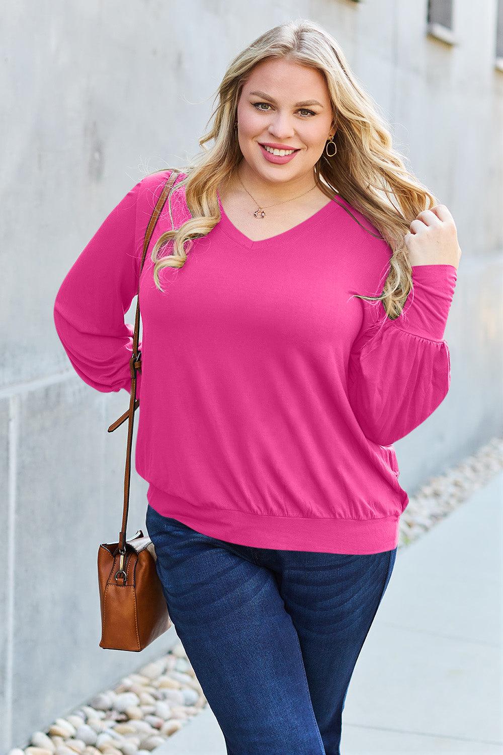 Basic Bae Full Size V-Neck Lantern Sleeve Blouse Carauana Store