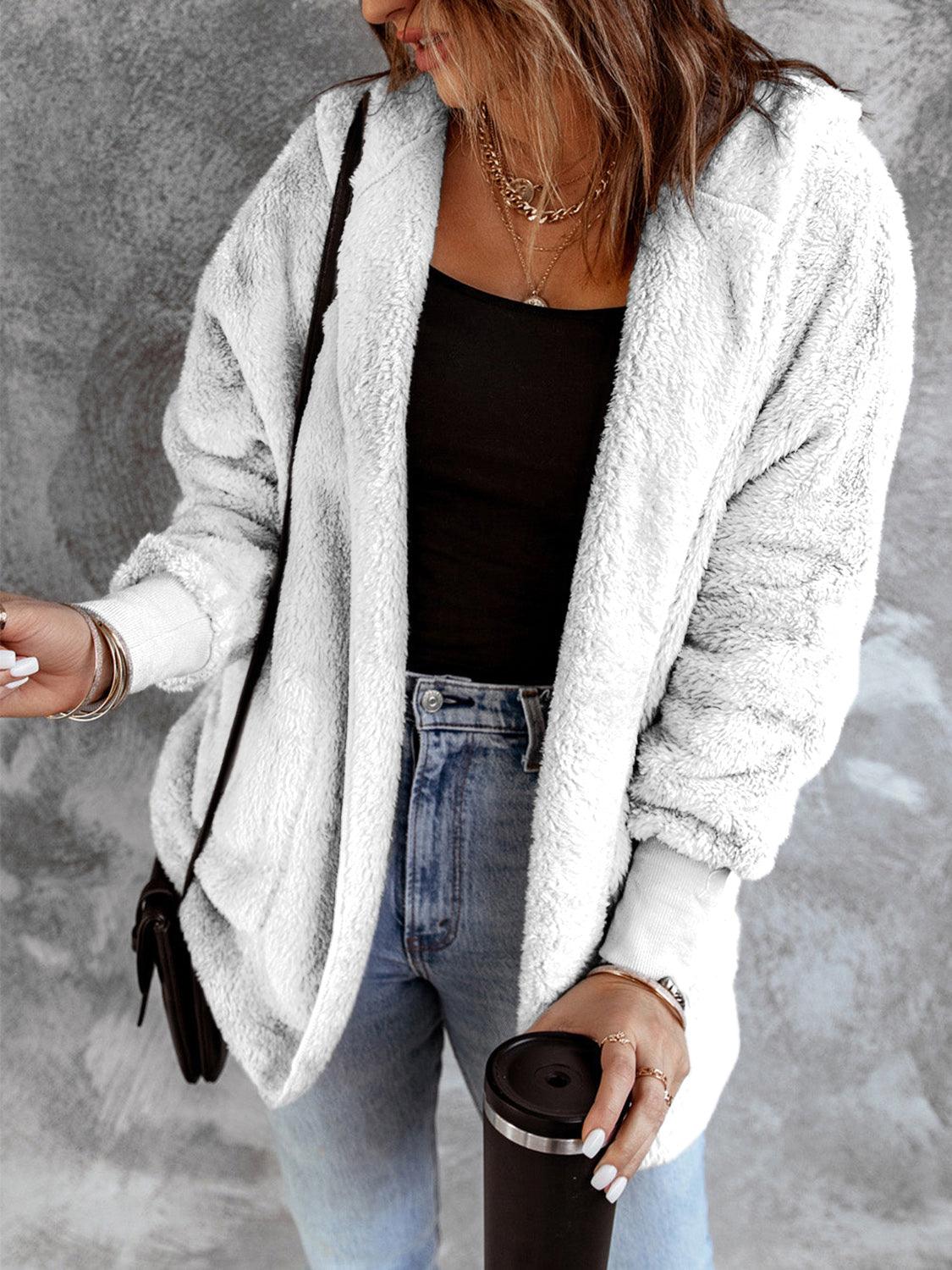 Open Front Hooded Faux Fur Outwear with Pockets Carauana Store