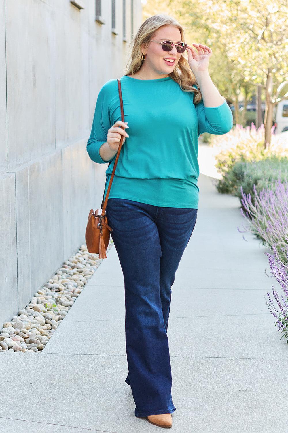 Basic Bae Full Size Round Neck Batwing Sleeve Blouse Carauana Store