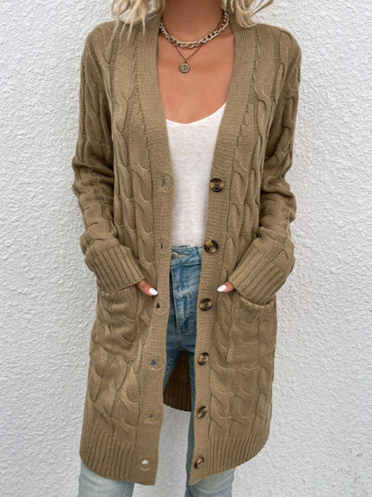 Cable-Knit Button Down Cardigan with Pockets Carauana Store