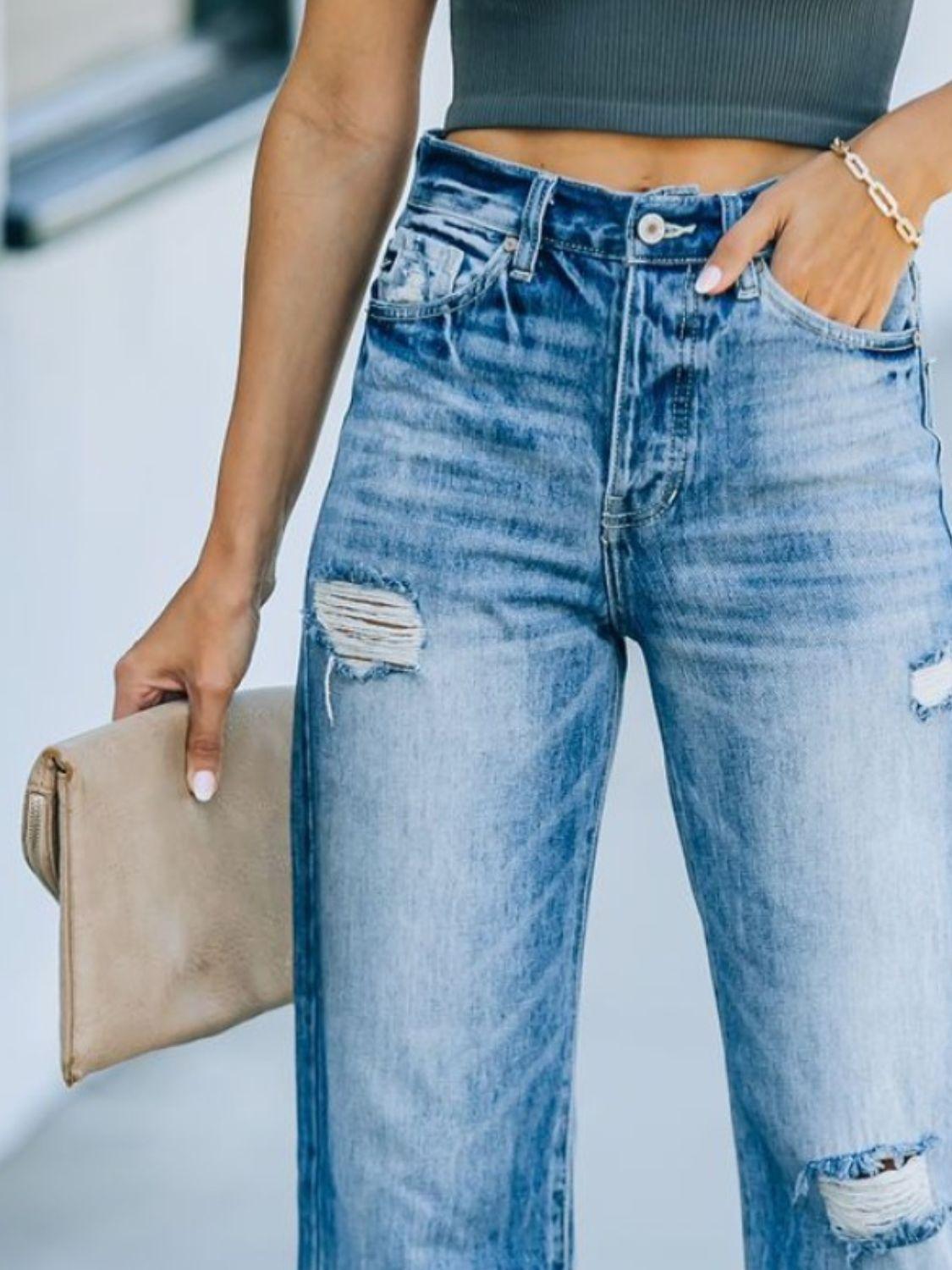 Distressed Straight Leg Jeans Carauana Store