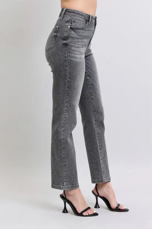 Judy Blue Full Size High Waist Rhinestone Straight Jeans Plus Size Carauana Store