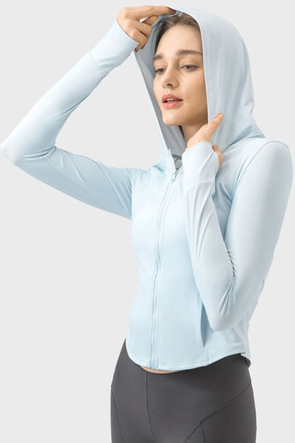 Millennia Pocketed Zip Up Hooded Long Sleeve Active Outerwear Carauana Store