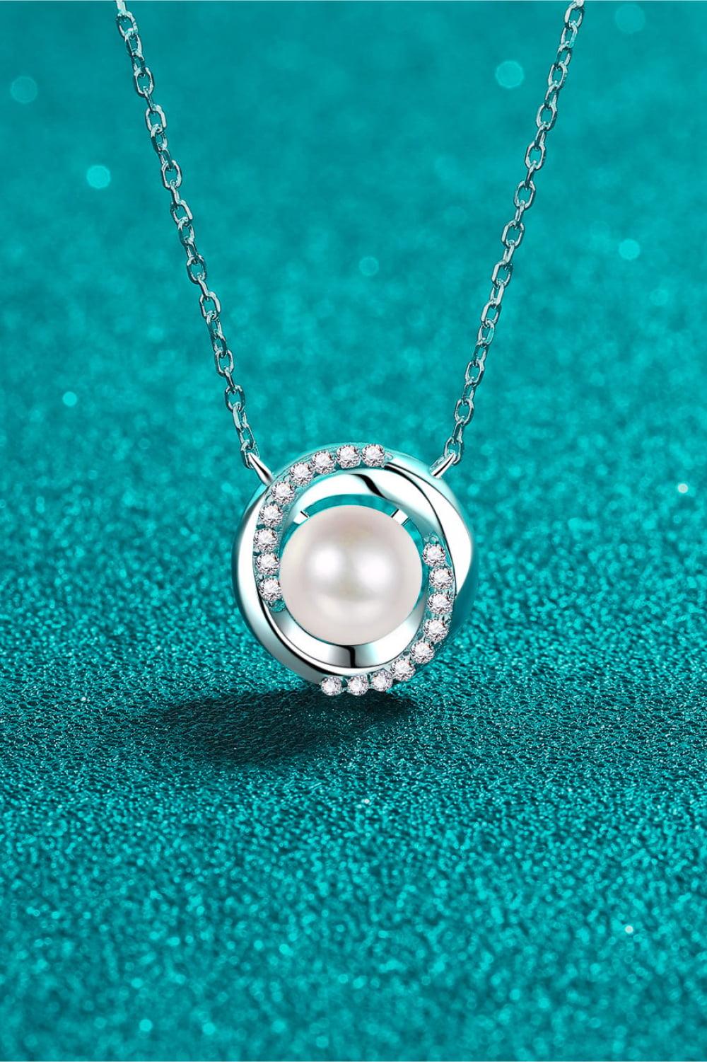 Moissanite Pearl Rhodium-Plated Necklace Carauana Store