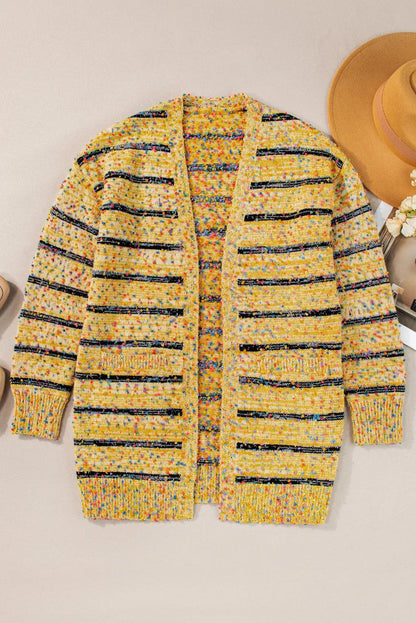 Striped Open Front Long Sleeve Cardigan Carauana Store