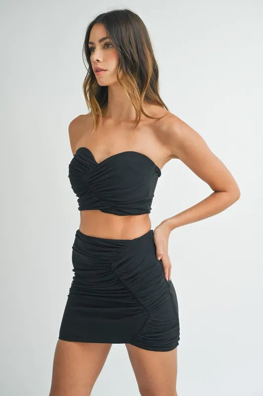 MABLE Ruched Tube Crop Top and Skirt Set Carauana Store