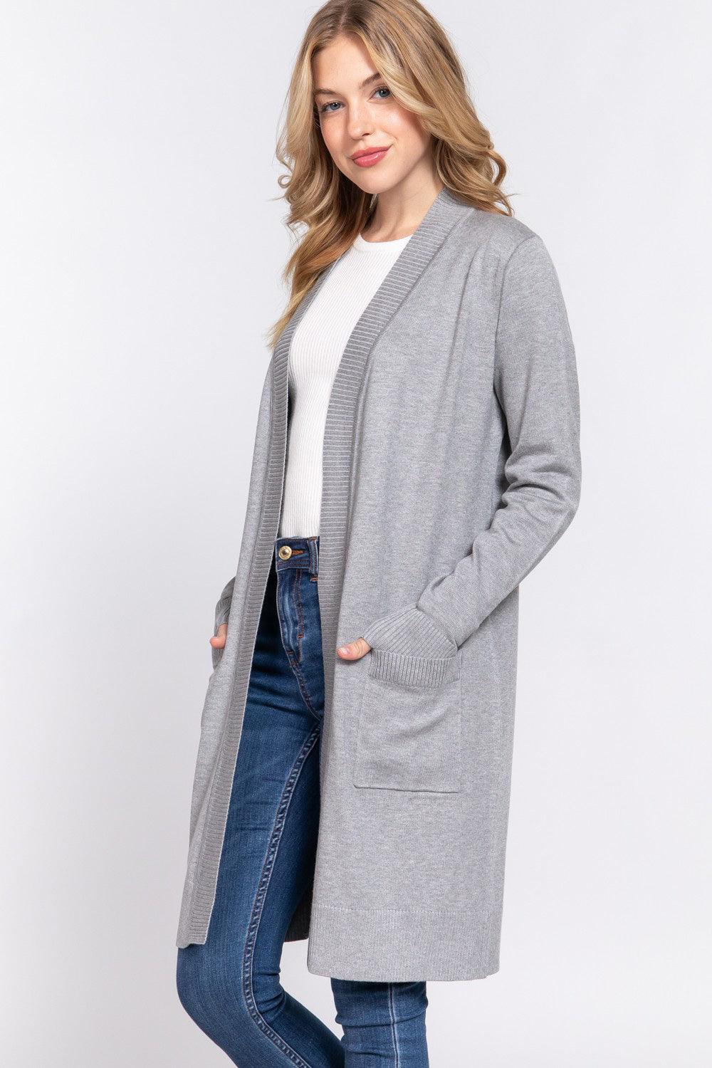 ACTIVE BASIC Open Front Rib Trim Long Sleeve Knit Cardigan Carauana Store