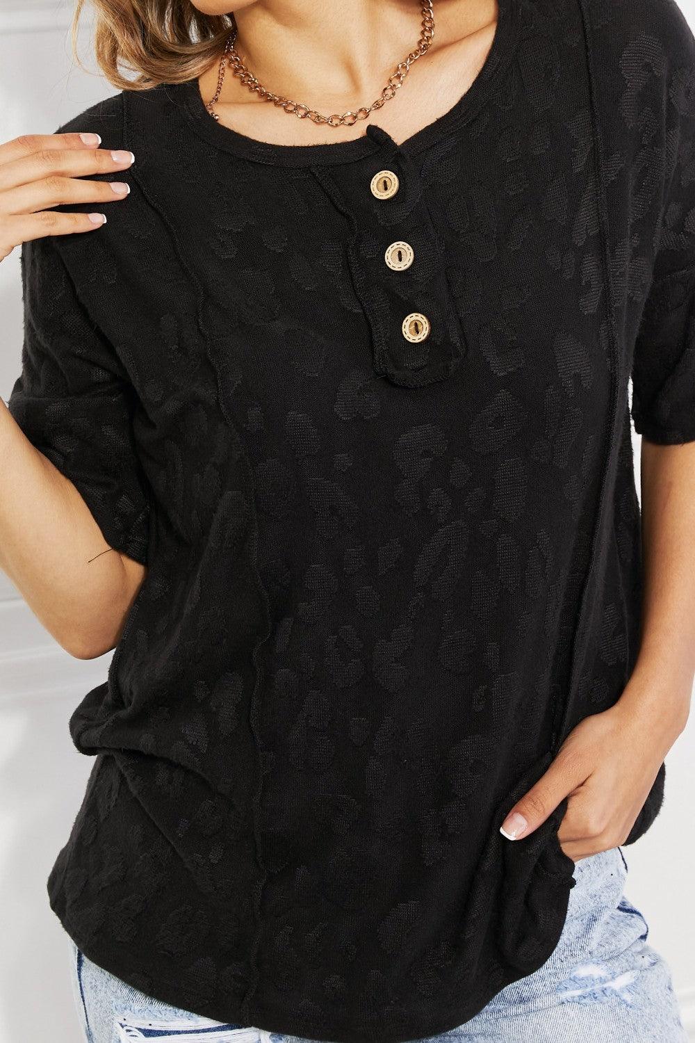 BOMBOM At The Fair Animal Textured Top in Black Carauana Store