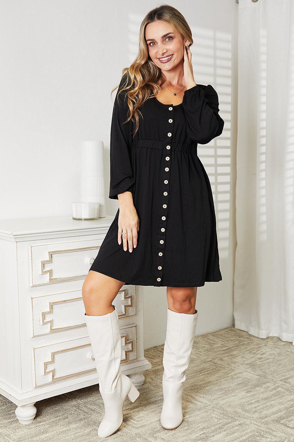 Double Take Scoop Neck Empire Waist Long Sleeve Magic Dress Carauana Store