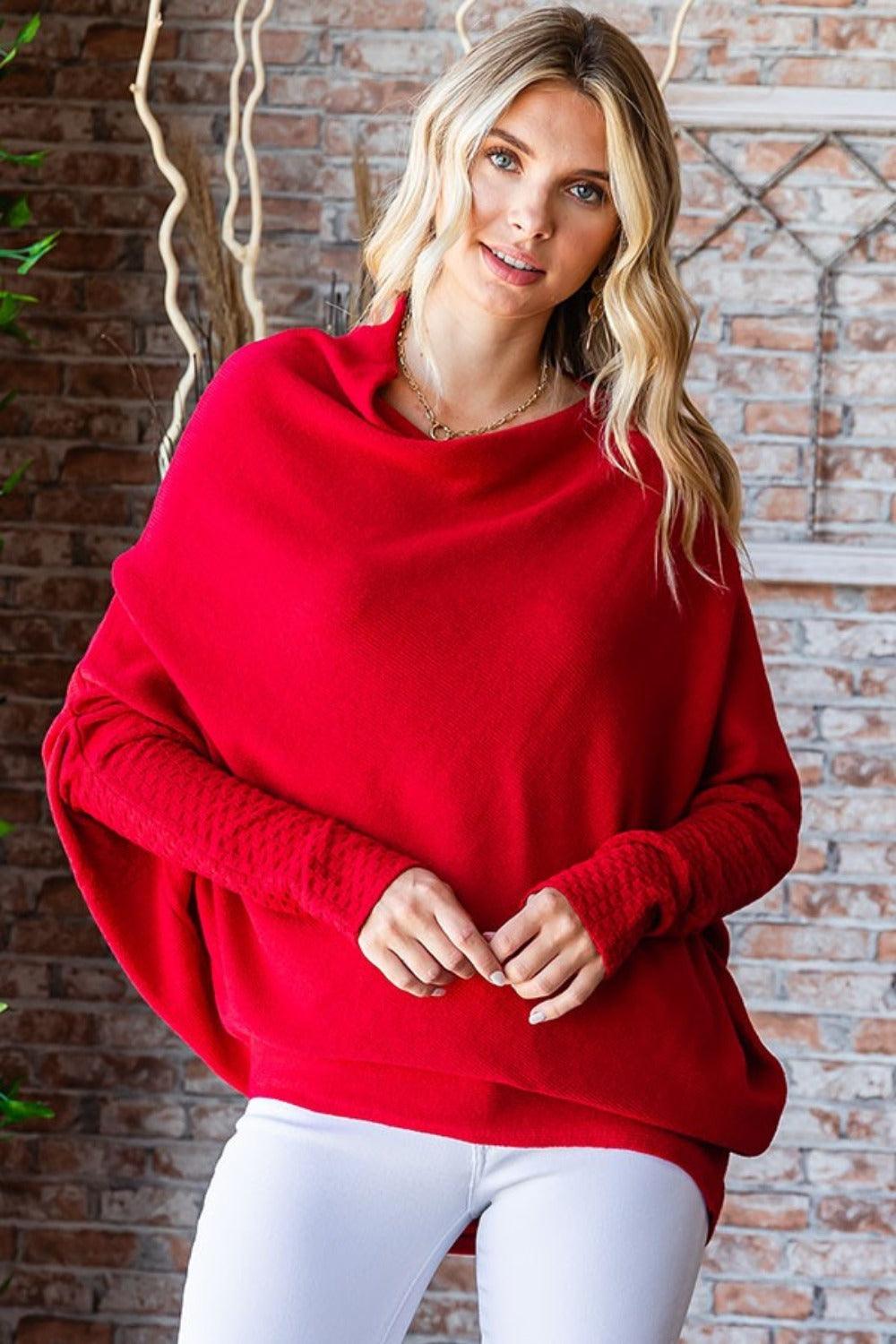 First Love Full Size Asymmetrical Hem Dolman Sleeve Sweater Carauana Store