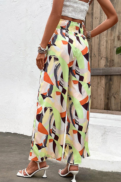 Printed Smocked Waist Wide Leg Pants Carauana Store
