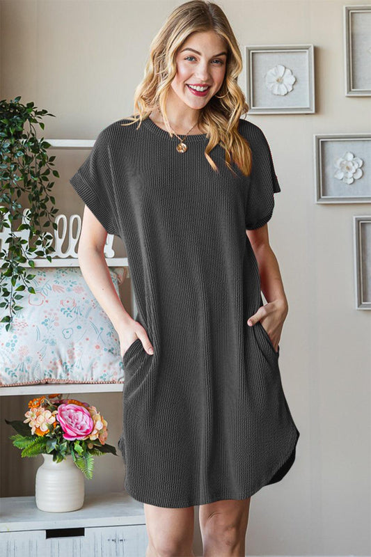 Heimish Full Size Ribbed Round Neck Short Sleeve Tee Dress Carauana Store