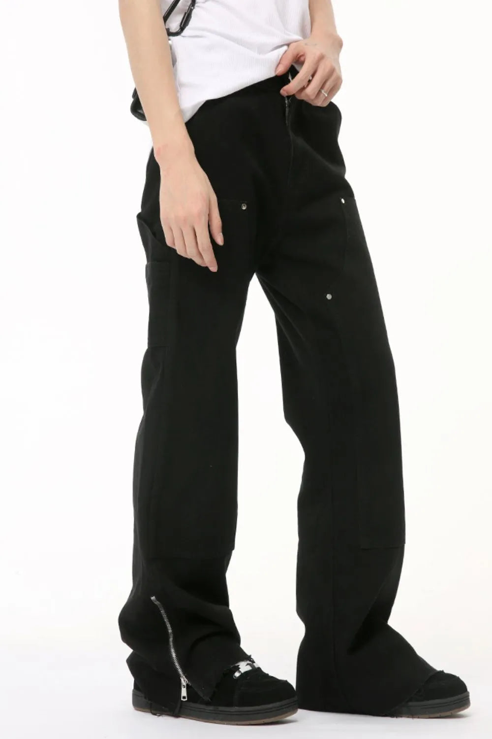 Men's Raw Hem Bootcut Jeans with Zip-Up Sides Carauana Store