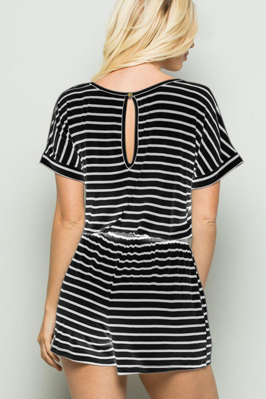 Heimish Full Size Striped Round Neck Short Sleeve Romper Carauana Store