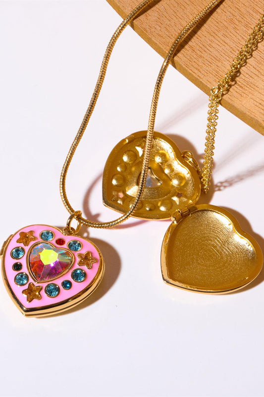 Rhinestone Decor Heart Box Pendant Necklace Carauana Store