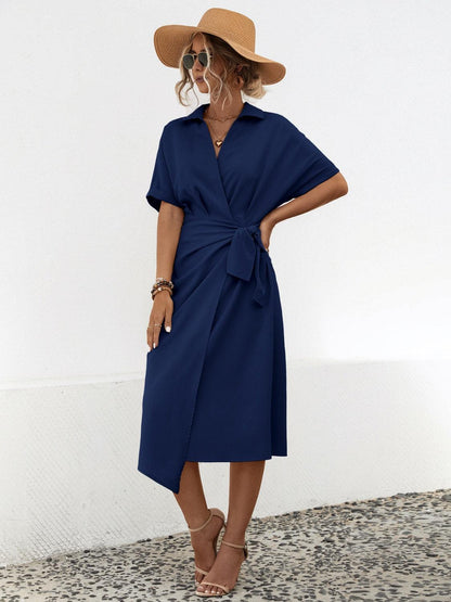 Tied Slit Short Sleeve Dress Carauana Store