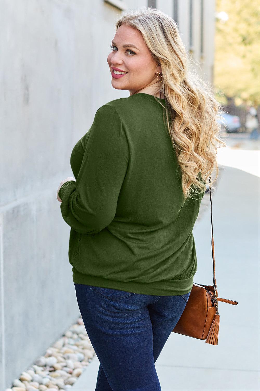 Basic Bae Full Size V-Neck Lantern Sleeve Blouse Carauana Store