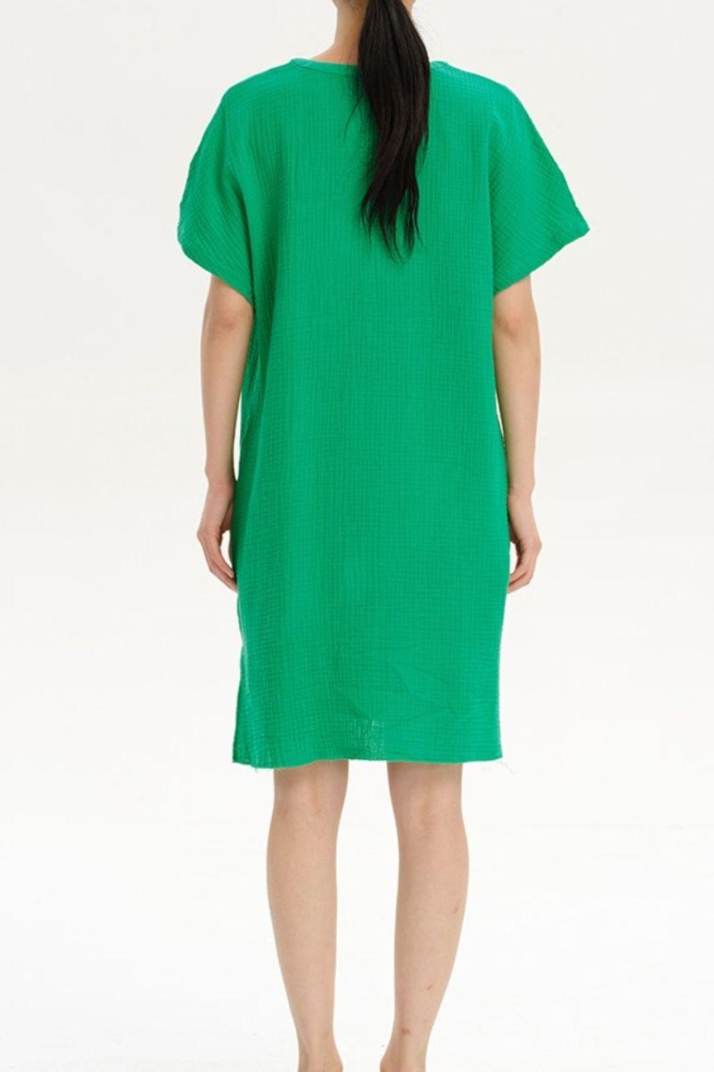 Slit Notched Short Sleeve Mini Dress Carauana Store