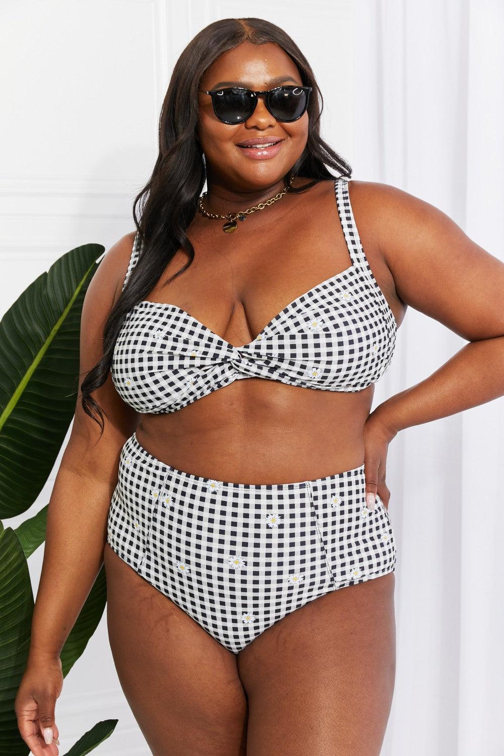 Marina West Swim Take A Dip Twist High-Rise Bikini in Black Carauana Store