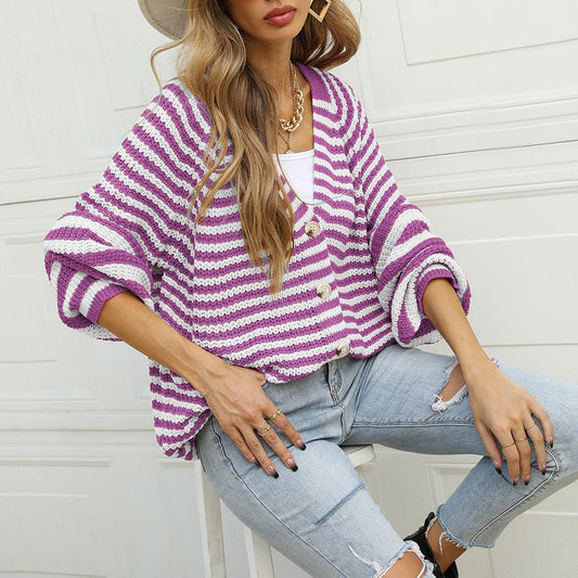 Striped Button Down Long Sleeve Cardigan Carauana Store