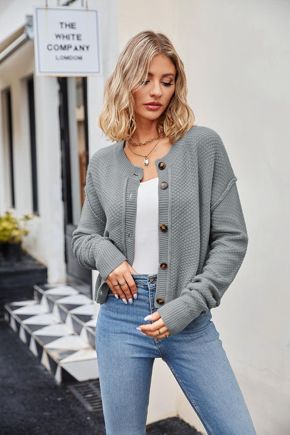 Button Down Exposed Seam Cardigan Carauana Store
