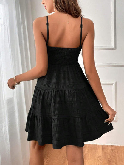 Smocked Tiered Sleeveless Mini Dress Carauana Store