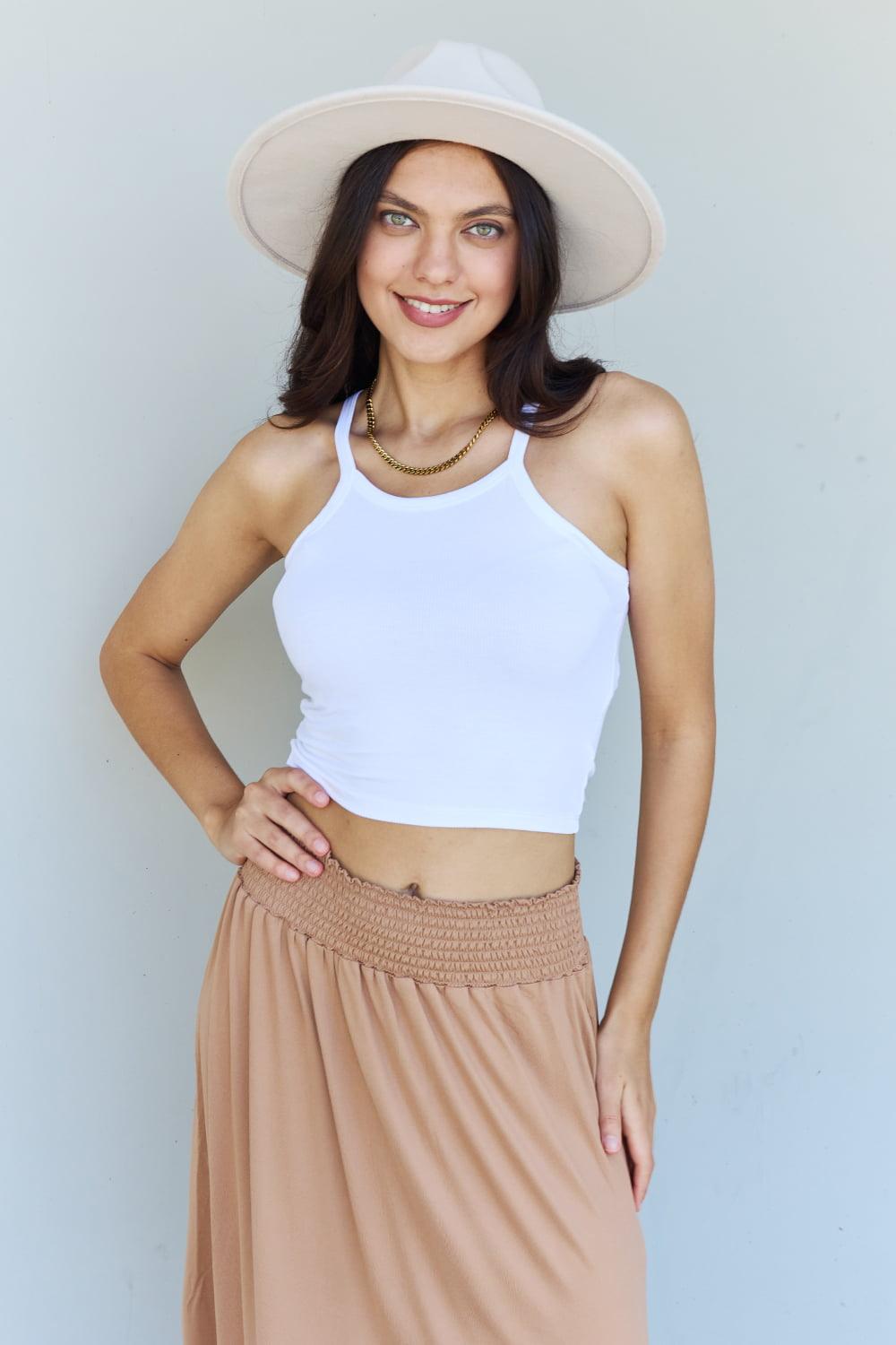 Doublju Comfort Princess Full Size High Waist Scoop Hem Maxi Skirt in Tan Carauana Store