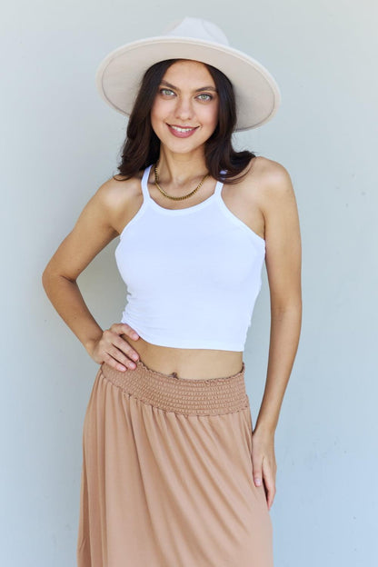 Doublju Comfort Princess Full Size High Waist Scoop Hem Maxi Skirt in Tan Carauana Store