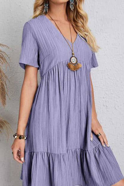 Full Size Ruched V-Neck Short Sleeve Dress Carauana Store