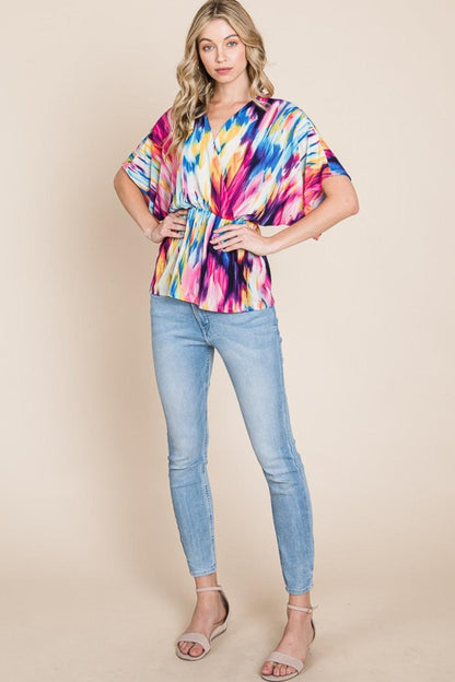 BOMBOM Printed Surplice Peplum Blouse Carauana Store