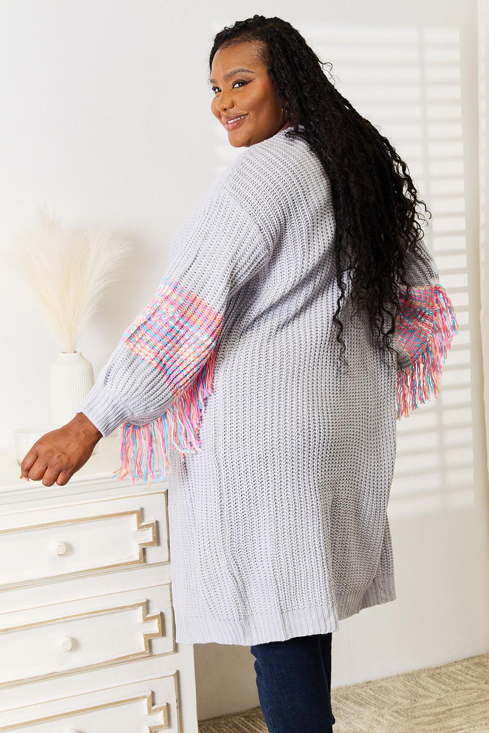 Woven Right Fringe Sleeve Dropped Shoulder Cardigan Carauana Store