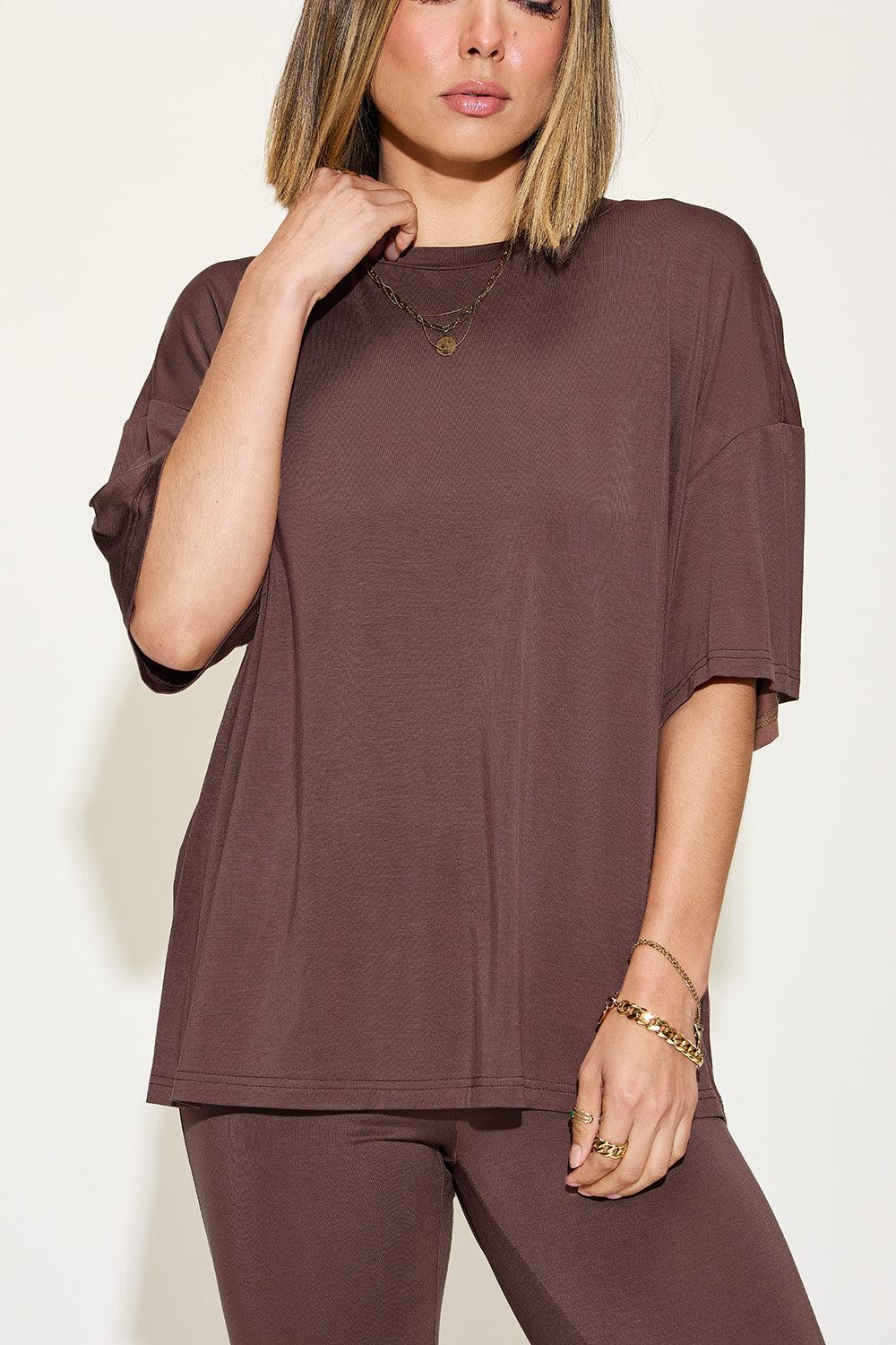 Basic Bae Full Size Bamboo Drop Shoulder T-Shirt and Flare Pants Set Carauana Store
