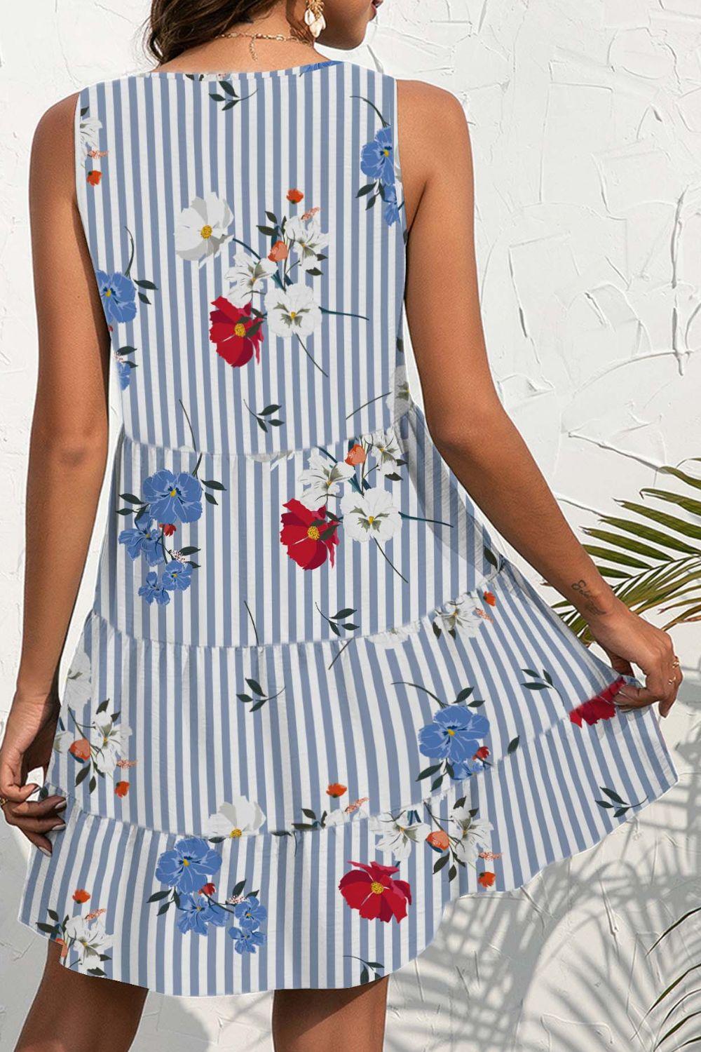 Printed V-Neck Sleeveless Mini Dress Carauana Store