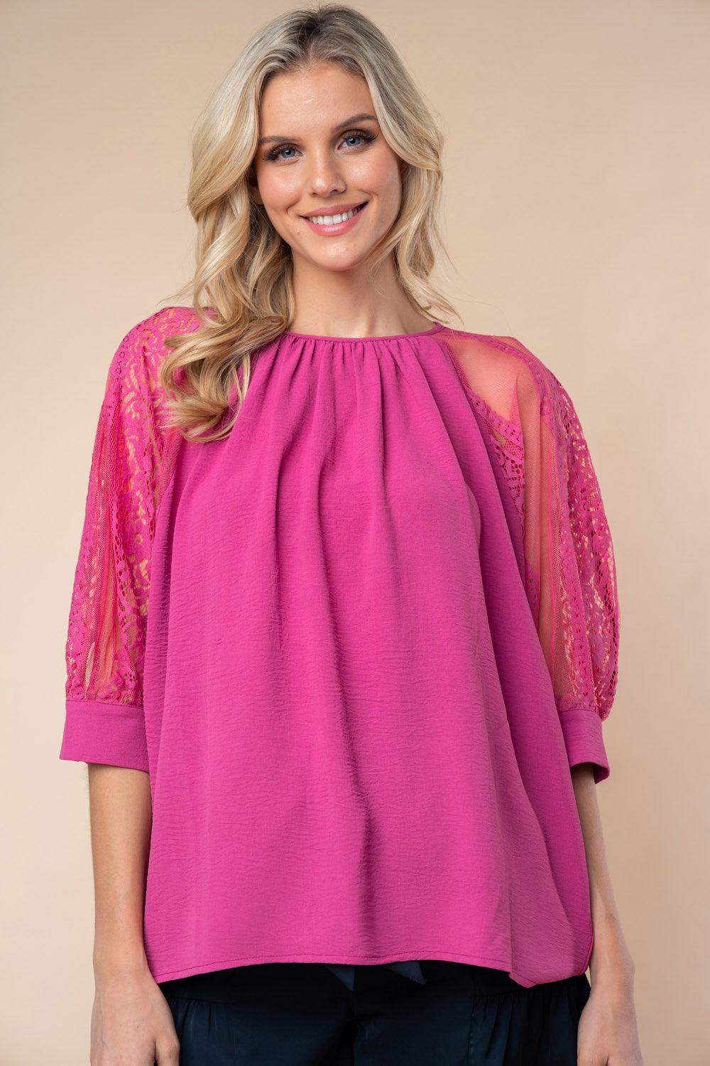 White Birch Round Neck Lace Half Sleeve Blouse Carauana Store