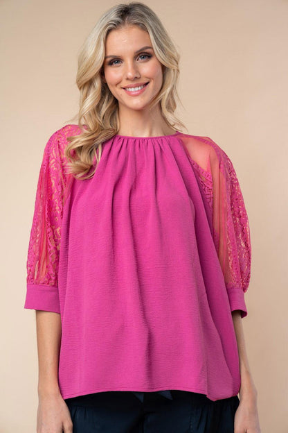 White Birch Round Neck Lace Half Sleeve Blouse Carauana Store