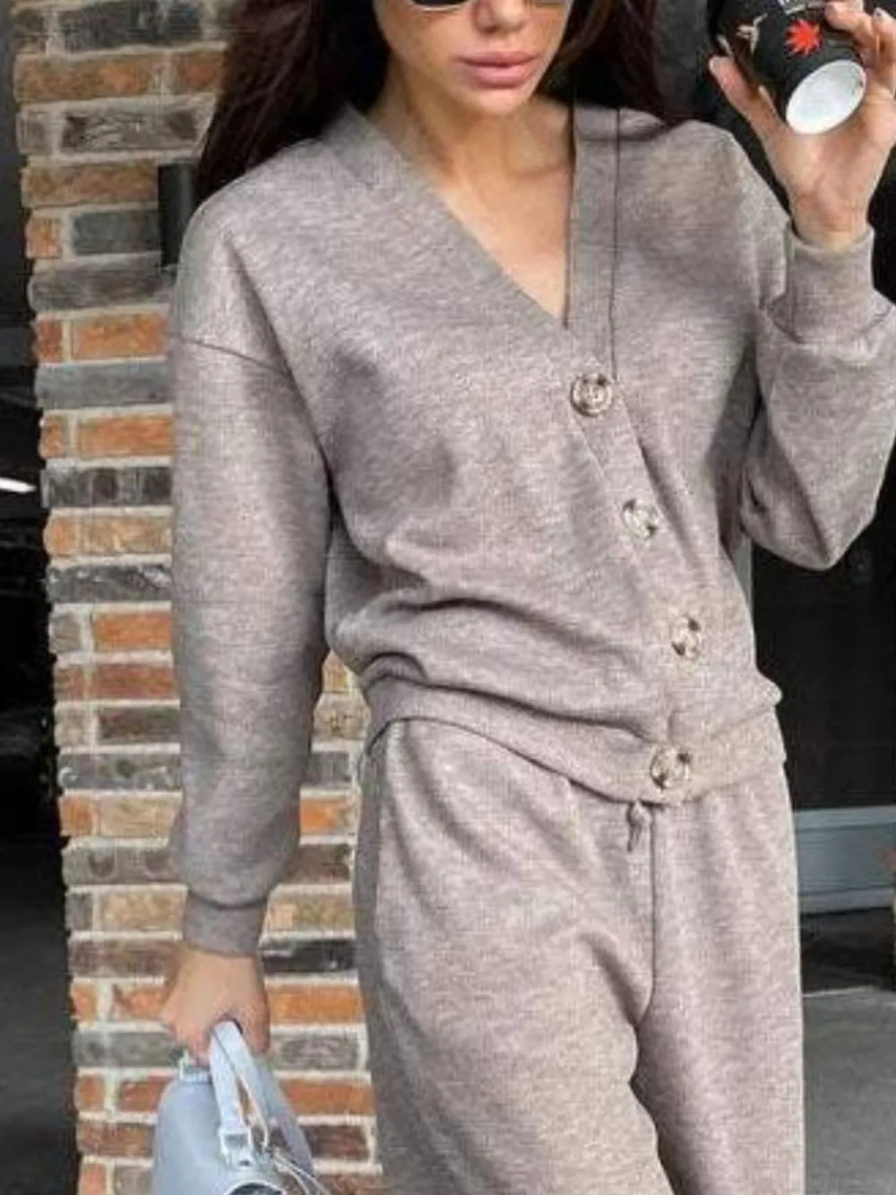 Full Size Button Up Long Sleeve Top and Pants Set Carauana Store