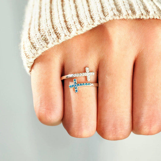 Zircon 925 Sterling Silver Double Cross Bypass Ring Carauana Store