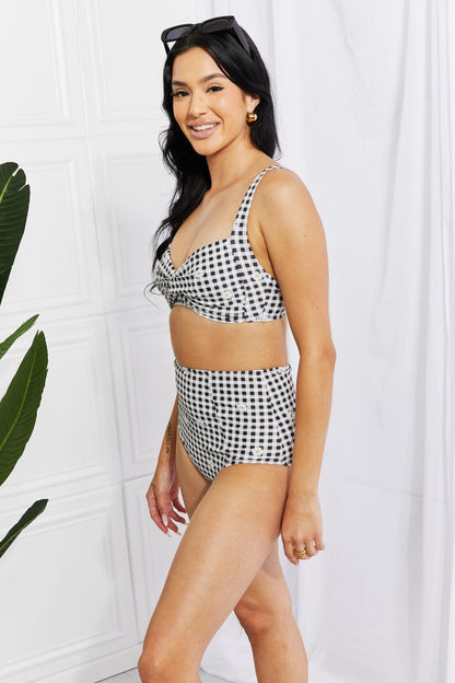 Marina West Swim Take A Dip Twist High-Rise Bikini in Black Carauana Store