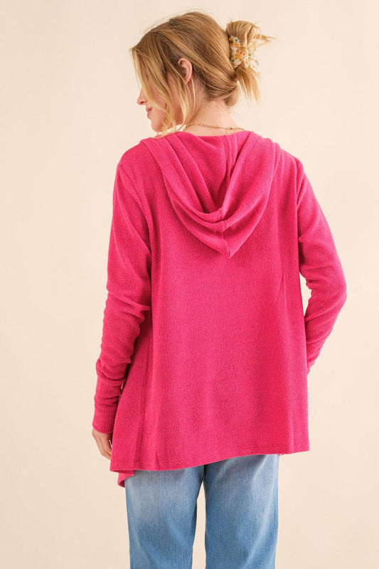 And The Why Full Size Thermal Hooded Open Front Cardigan with Pockets Carauana Store