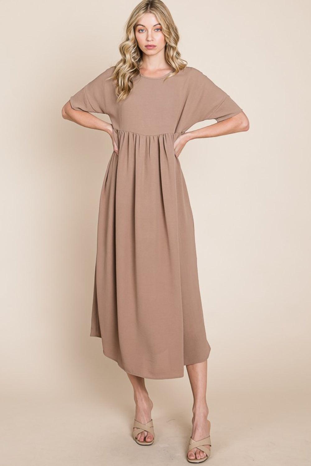 BOMBOM Round Neck Ruched Midi Dress Carauana Store