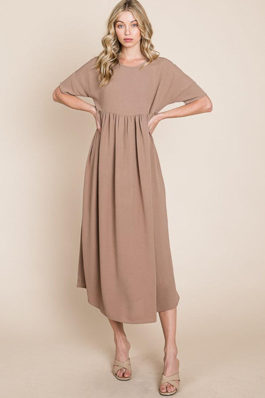 BOMBOM Round Neck Ruched Midi Dress Carauana Store