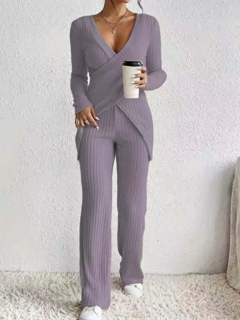 Surplice Long Sleeve Top and Pants Set Carauana Store