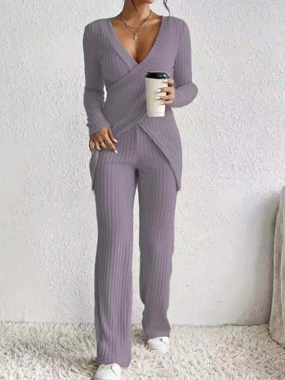 Surplice Long Sleeve Top and Pants Set Carauana Store