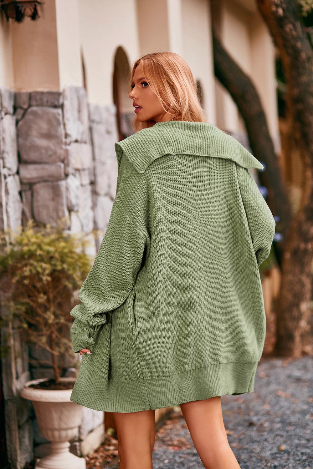 Collared Neck Button-Up Cardigan with Pockets Carauana Store